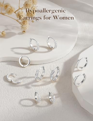 Turandoss 5 Pairs Hypoallergenic Silver Hoop Earrings Set for Women Trendy - image 6
