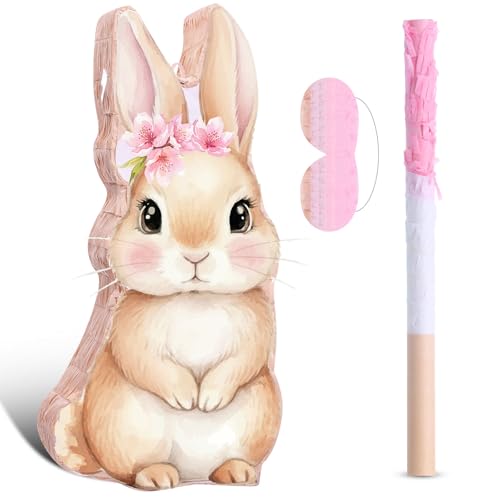 Harrycle Bunny Piata with Blindfold Bat and Filler Funny Cute Bunny Party Favors for Cute Rabbit Theme Adults Party Supplies Decoration