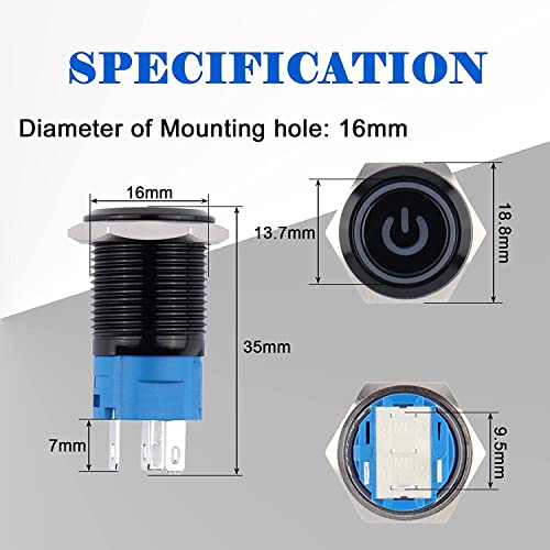 Jiqi 16Mm 2Pcs Waterproof 12V-24V Momentary Push Button Switch 1No 1Nc Led Push-Button Switch Black Metal Power Symbol Light With Wire Socket Plug Industrial Switches For Car Marine Boat Truck(Green) #TOP1