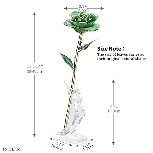 Image of Gift for her Rose, 24k Golden Rose Made from Real Rose Great Gifts for her and Best Gifts for Wife, Green with Stand