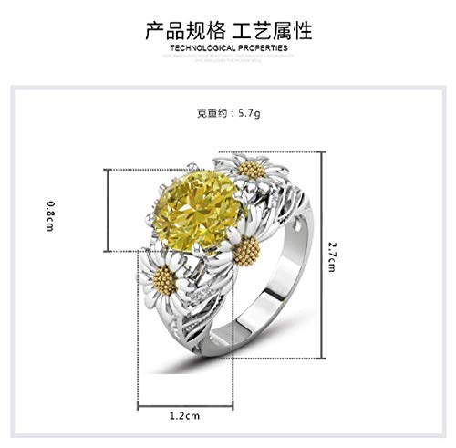 Lzz Fashion Lady 925 Sterling Silver Ring 3.5ct Citrine Daisy Ring Cubic Zirconia Sunflower Flower Wedding Ring Size 6-10 (US code 7)2