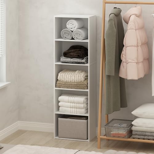 Image of Furinno Reed Closet Organizers and Storage, 5-Tier Closet Organizer, Open Shelf Closet Storage, for Wardrobe, Bedroom, Living Room, White