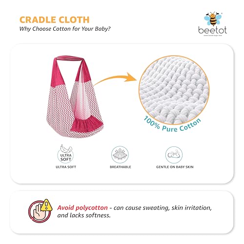 Image of Baby Cradle Set Swing /Jhula (Thottil Cloth, Palna, Dolna) | Hanging Cradle with Removable Bed, Mosquito Net, Spring, Triangle Hanger | Up to 15 kg | PRE-RED PRINT-15983