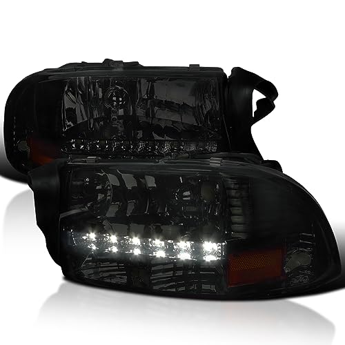 SPEC-D TUNING Led Headlights Smoke Lens Compatible with 1997-2004 Dodge Dakota L+R Pair Head Light Lamp Assembly