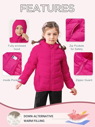 Lovekider 4-12 Years Girls Winter Coats Packable Lightweight Hooded Puffer Jackets with Pocket2