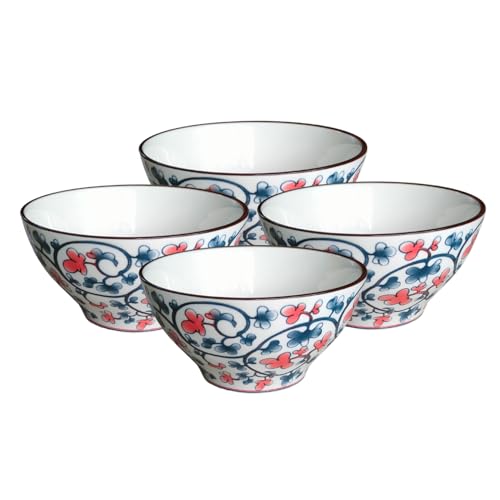 Image of Lellow Premium Ceramic Bowl Set of 4 - Handcrafted Small Flower Bowls for Soup, Noodles, Snacks & Desserts - Microwave & Dishwasher Safe, 300ml