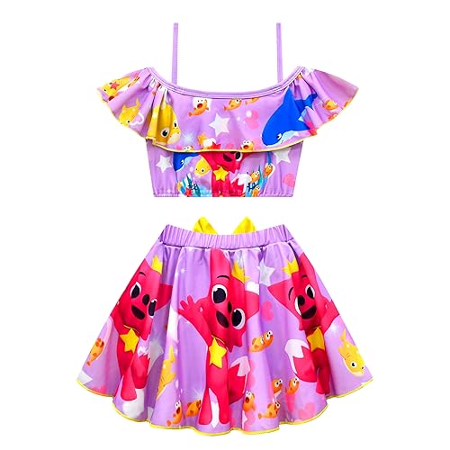 Image of Kids Girls Swimwear,1 /2 Piece Swimwear Set 2-9Years Off Shoulder Bikini Set 3D Printing Cute Sharks Bathing Suits for Girls
