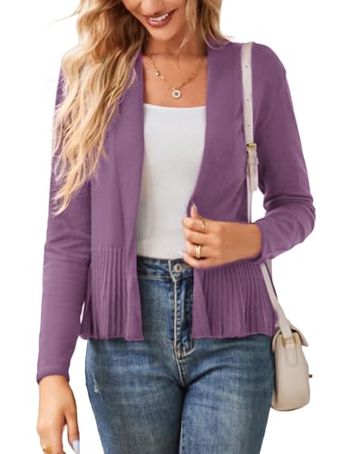 Image of GRACE KARIN Women's Lightweight Peplum Cardigan Sweaters Open Front Cropped Cardigan Long Sleeve Trendy Summer Knit Tops