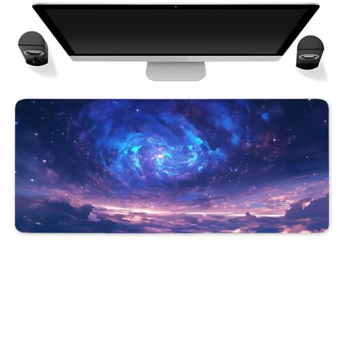 Alfombrilla ratón XXL galaxia azul, tapete de escritorio lavable para hogar y oficina.