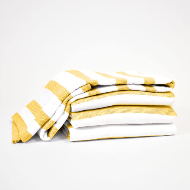 Toallas de cocina absorbentes de algodón a rayas ocre Realm para un secado suave (4 ud.)