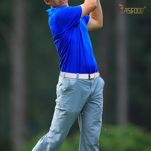 Image of JASGOOD Elastic Braided Belt Men Stretch Golf Woven Casual Jeans Pants Canvas Fabric Tsa Approved Metal Free Belt