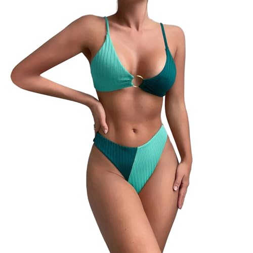 CUTeFiorino Bikini que cambia de color sexy para mujer, triángulo, traje de baño de dos piezas, bloque de color, traje de baño de corte alto con mujer, verde, S