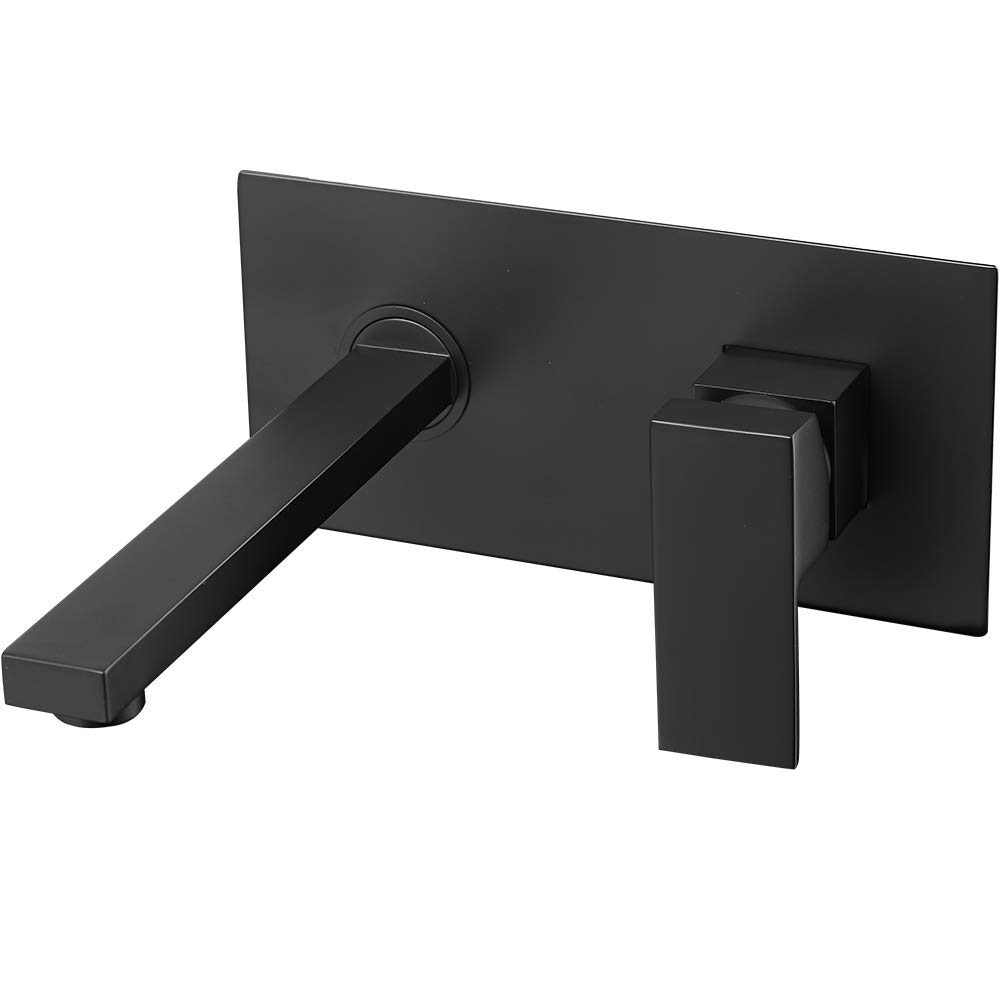 VALAZ Grifo Lavabo Negro Mate Empotrado Serie Tajo | Grifo Lavabo Monomando, Mezclador Agua Fría y Caliente, Ahorro de Agua | Instalación Fácil y Rápida | Latón, Inoxidable