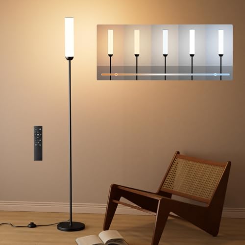 PreeOtti Lampadaire sur Pied Salon, lampadaire LED Dimmable, 5 Températures de Couleur avec Télécommande et Pédale de Commande, LED Lampe sur Pied Moderne...