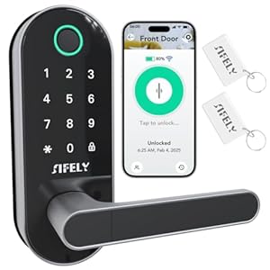 Built-in WiFi Fingerprint Smart Door Lock with Handle & Keypad – Remote Access & Auto-Lock, Keyless Entry for Home, Airbnb & Rental, 6-in-1 Unlock: Code/Card/App/Key, Compatible with Alexa & Google