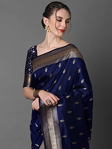 Image of AKHILAM Women's Banarasi Silk Blend Woven Design Golden zari Work Saree With Unstitched Blouse Piece (2PAKHI41 Parent)