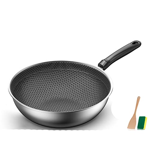 Wok texturizado de acero inoxidable antiadherente con textura de panal para cocina doméstica, 30 cm, compatible con cocina de inducción y estufa de gas