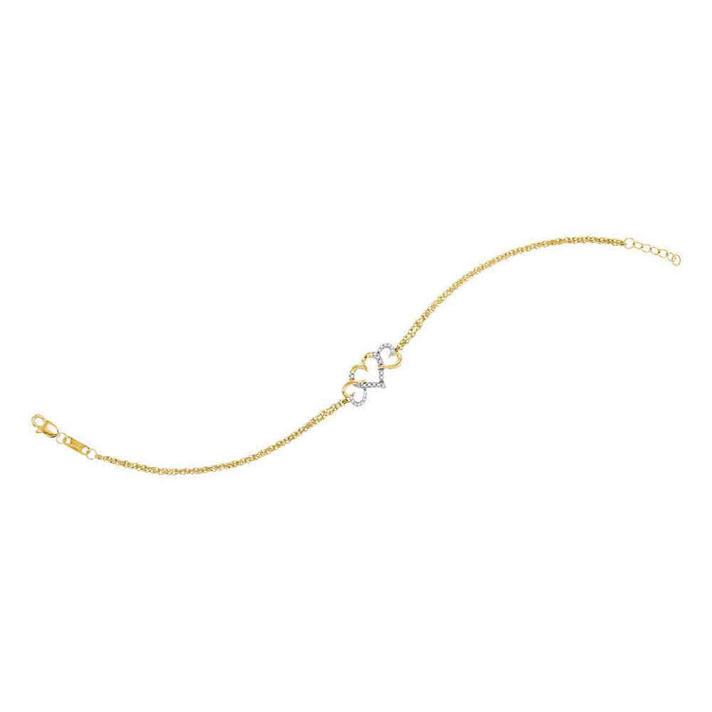Dazzlingrock Collection0.1 Carat (Ctw) Round Diamond Triple Heart Chain Bracelet 1/10 Ct, 10K Yellow Gold