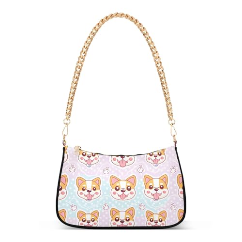Zipper Shoulder Handbag Aesthetic Cute Dog Faces Dot Tote Handbags Artistic Womens Crossbody Purse with Chain Strap
