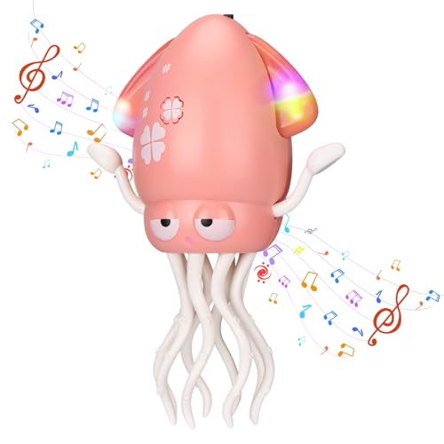 Image of Vodolo Magic Electric Dancing Octopus Toy with Led Light and Music,Automatic Evasion Crawling Dancing Octopus Musical Toys with Fishing Rod,Dancing Squid Toy Baby Must Haves Tummy Time Baby Toys,Pink