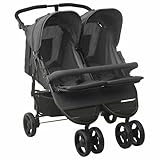  Homgoday Poussette Double Pratique - Anthracite - Capacité Max. 15 kg - Dossier et Repose-Pied Réglables - Avec Panier et Pare-Chocs