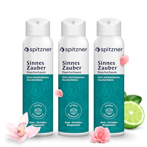 Spitzner Duschschaum Sinneszauber 150 ml – Sinnliche Wellness-Schaumdusche für sie blumig-holzig und würzig sanft reinigender Schaum hautverträglich und vegan  3x 150ml