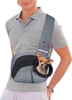 Wakytu Pet Sling Carrier, Hand Free Dog Cat Sling Bag, Breathable Mesh Puppy Carry Bag Small Dog Cat Traverl Carrier Pet Pouch Bag with Pouch and Adjustable Strap for Outdoor Travel