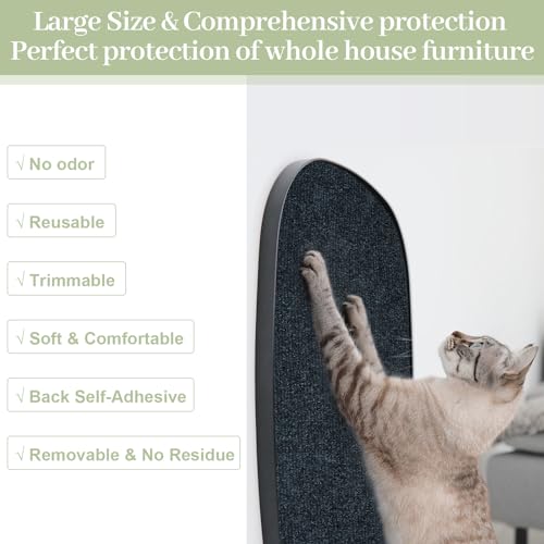 Ricyea Kratzmatte Katze 200cm x 40cm, Kratzteppich Selbstklebend, Kratzschutz für Katzen, Sofa, Möbel, Tür, Wand, L 200cm x B 40cm (Dunkelgrau)