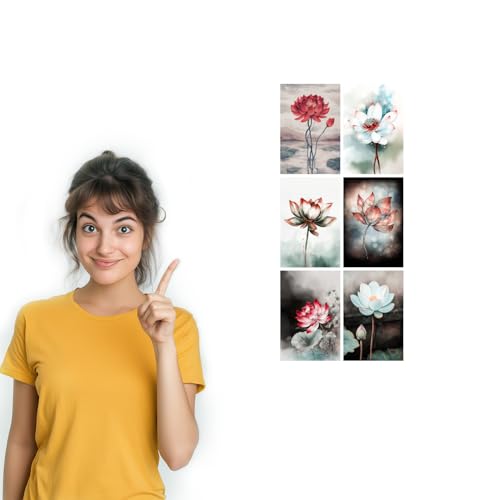 Image of SiddArtify Lotus Flower Wall Art Prints Set - Botanical Poster Decor for Living Room Bedroom Office - Set of 2-4x6 Inch - Board (Pack of 6) - Sticker (Pack of 6)