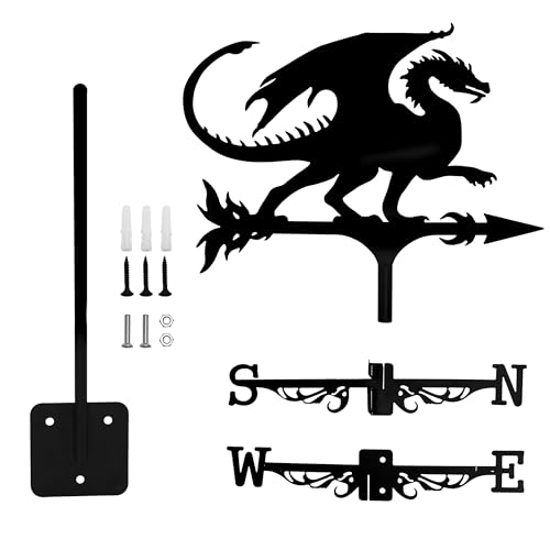 Dragon Wind Weathervanes for Roofs Mount, Mini Weather Vain Vein with Creative Shapes & Metal Material for Sheds, Courtyard & Garden Fence Decoration Outdoor (Black, 1PC)