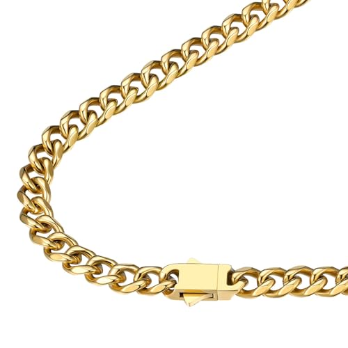 FindChic Cuban Link Chain for Men, 6/9/12mm Necklace Chain, Black/Gold Plated/Stainless Steel Necklace, Hypoallergenic & Tarnish-Proof Men's Jewelry Hip Hop Accessories, 18-30" Length Option