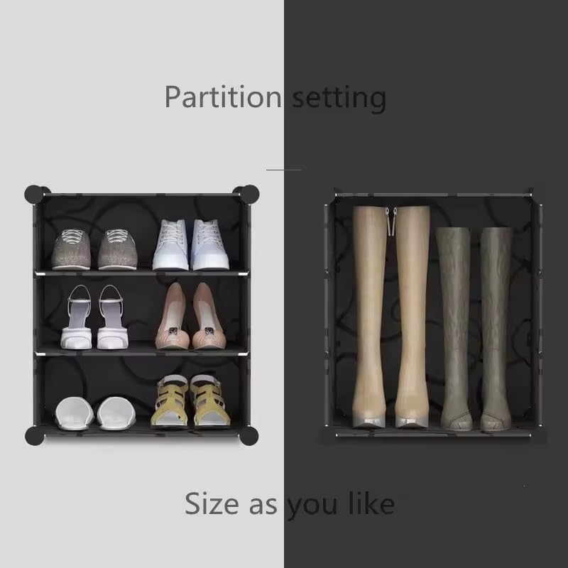 Image of Plastic Shoe Rack for Home | 6 Door 12 Shelf DIY Shoe Rack with Door for Home Storage Plastic Box Organizer, Metal Door Frame, Chappal Slipper Sandals Stand (Blackwhite, 6 Door)
