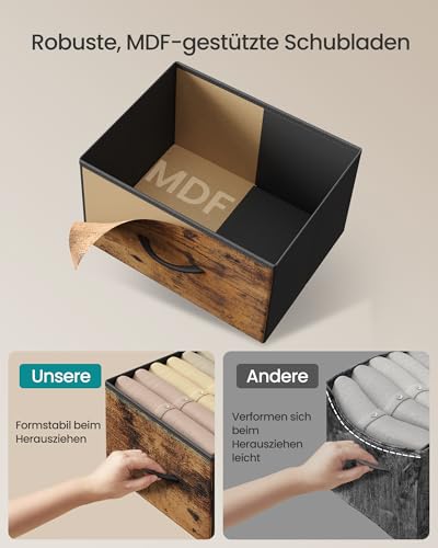 SONGMICS Kommode, Schrank, 7 Stoffschubladen, Aufbewahrungsschrank, Stahl, MDF, Vliesstoff, für Schlafzimmer, Flur, Wohnzimmer, vintagebraun-tintenschwarz LGS323BH04