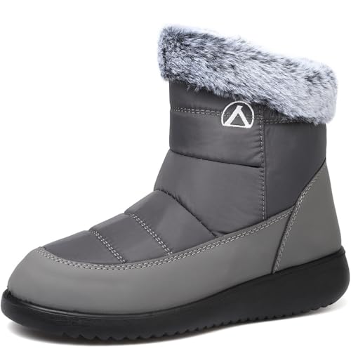 VTASQ Invierno Botas de Nieve Botas para hombre Calentar Forrada Impermeables Planas Botas para mujer cálida Antideslizante Botín ligero de tobillo Unisex Gris 36 EU