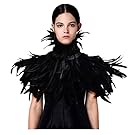 L'VOW Fashion Feather Cape Stole Black Shrug Shawl Poncho Iridescent