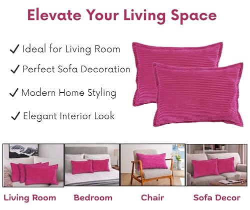 Image of RD TREND Corduroy Self Stripe 250 GSM Rectangular 18x 28 Inches Cushion Covers Set of 2 | Throw Pillow Covers for Sofa, Bed & Living Room | Perfect for Home Decor Magenta