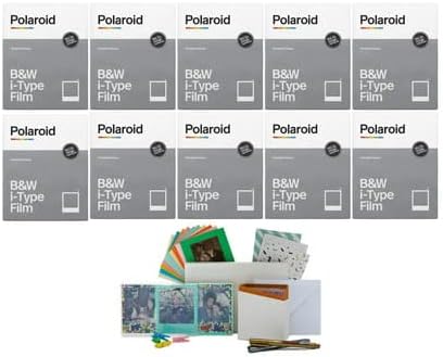 Polaroid B&W - Película para cámaras i-Type (paquete de 10) con PhotoBox y paquete de recuerdo (11 artículos)