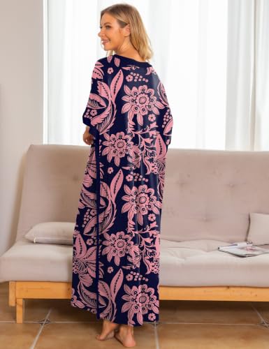 Image of Bloggerlove Caftan Nightgown for Women Cotton House Dress with Pockets