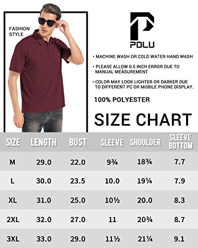 Polu Men's Short Sleeve Polo Shirts Quick Dry Summer Casual Pique Jersey Golf Polo T-Shirts Wine Red 3Xl #TOP6