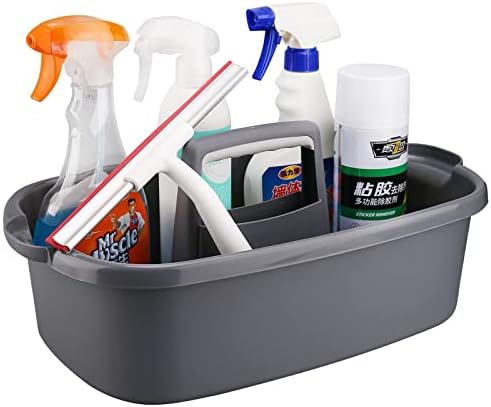 KeFanta Cleaning Supplies Caddy, Cleaning Supply Organizer with Handle, Large Plastic Bucket, Portable Shower Basket Tote, Gray