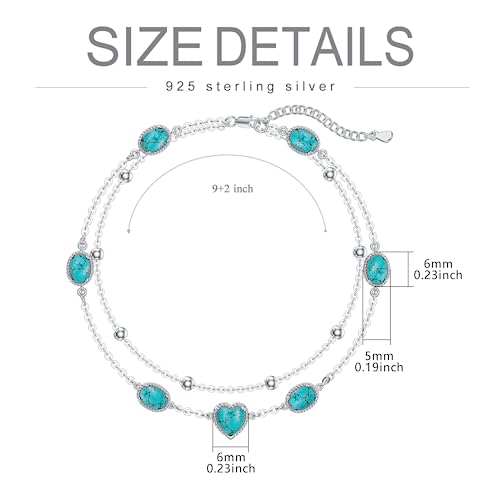 Image of Gemstone Anklet for Women 925 Sterling Silver Gemstone Adjustable Layered Foot Bracelet Jewelry Gifts for Mother Wife