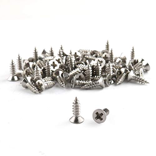 Tornillos para madera autorroscantes E-outstanding 100pcs #4 x 3/8" con cabeza avellanada plana y sistema de apriete Phillips en acero inoxidable 304 tono plateado miniatura 1