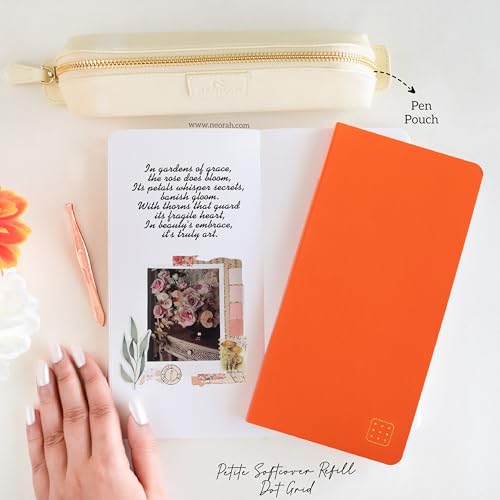 Image of NEORAH - PETITE Dotgrid Notebook SOFT COVER |Organiser REFILL| Dotted notebook Journal| 110 GSM|160 pages (Size 21 cm x 10.5 cm)|Journaling, Writing,Note Taking Diary, Travellers Notebook - ORANGE