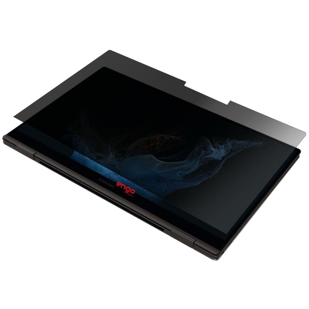 Engo Samsung Galaxy Book2 Pro 360 Hayalet Ekran Koruyucu Notebook, Yandan Görünmeyen Anti-Spy Gizlilik (Privacy) Laptop Koruması, 9H Temperli Nano Kırılmaz Esnek Cam, Parlama Önleyici 15.6 İnç