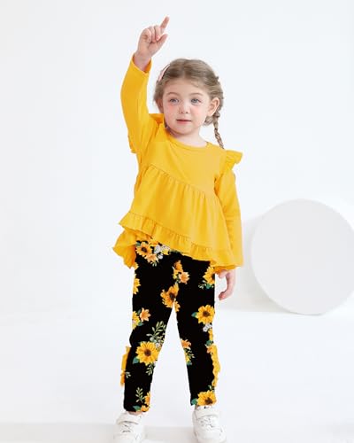 Image of Weebaby Baby Girl Clothes Infant Toddler Girl Clothing Ruffle Shirt High Low Top Floral Allover Pant Little Girls Clothes
