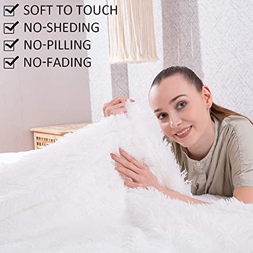 YUSOKI Twin Size Faux Fur Throw Blanket(White,60" x 80"),Whithout Pillows,Winter Lightweight Plush Fuzzy Soft Cozy Microfiber Comfy Bed Blanket for Women Kids Girls Couch Sofa Washable