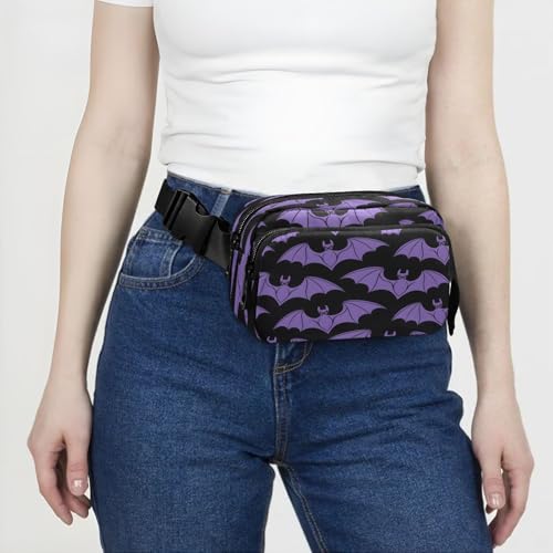 Riñonera morada para pasear al perro y correr con diseño de murciélagos C873 3