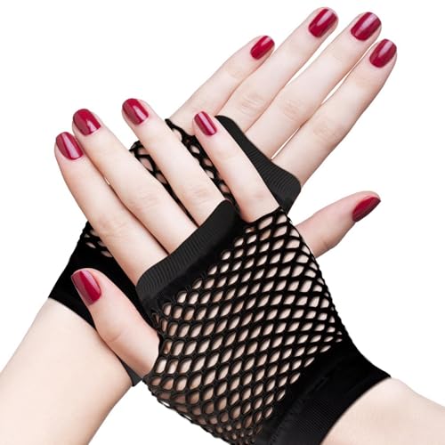 2 Pairs Stylish Stretchy Short Fishnet Gloves, Breathable Fashionable Mesh Gloves, Black Fingerless Alluring Comfortable for Women, Halloween, Cosplay and Party