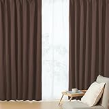 クモリ(Kumori) カーテン 4枚セット 遮光度99.99% 1級 遮光カーテン しっかり厚手 断熱 遮熱 防寒 防音 形状記憶加工 UVカット 遮像 節電効果 省エネ 洗濯可能 無地 寝室 リビング アジャスター フック付き(幅100cm×丈110cm・厚地2枚&レース2枚・ブラウン)