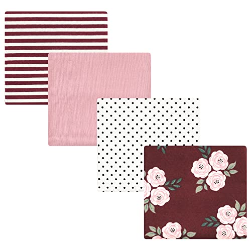 Image of Hudson Baby Unisex Baby Cotton Flannel Receiving Blankets, Burgundy Floral, One Size